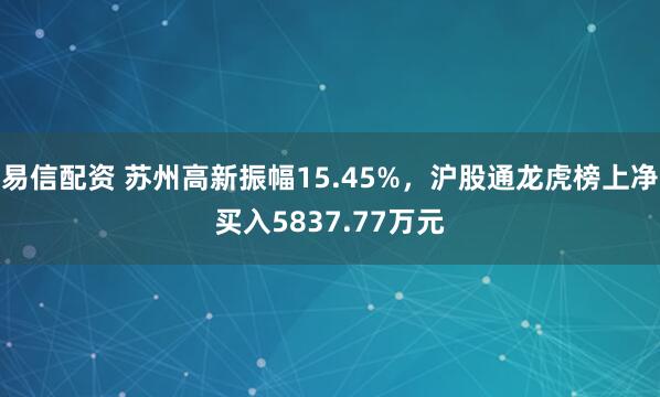 易信配资 苏州高新振幅15.45%，沪股通龙虎榜上净买入5837.77万元